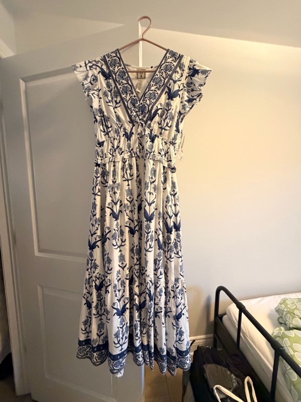 Blue & White Floral Maxi Dress with Pockets Size Medium